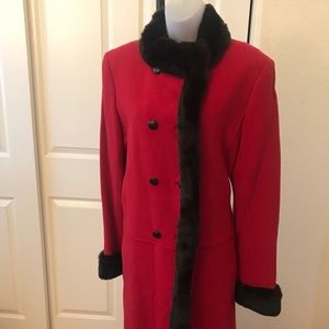 OSCAR DE LA RENTA FUR TRIMMED WOOL/CASHMERE COAT